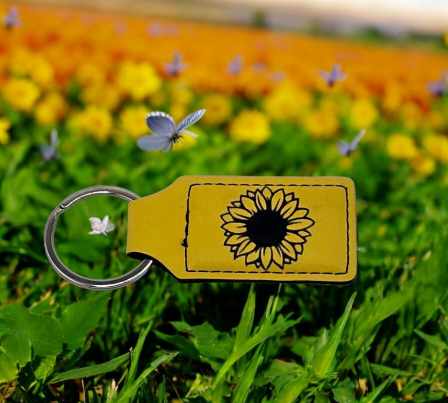 Sunflower Engraved Keychain