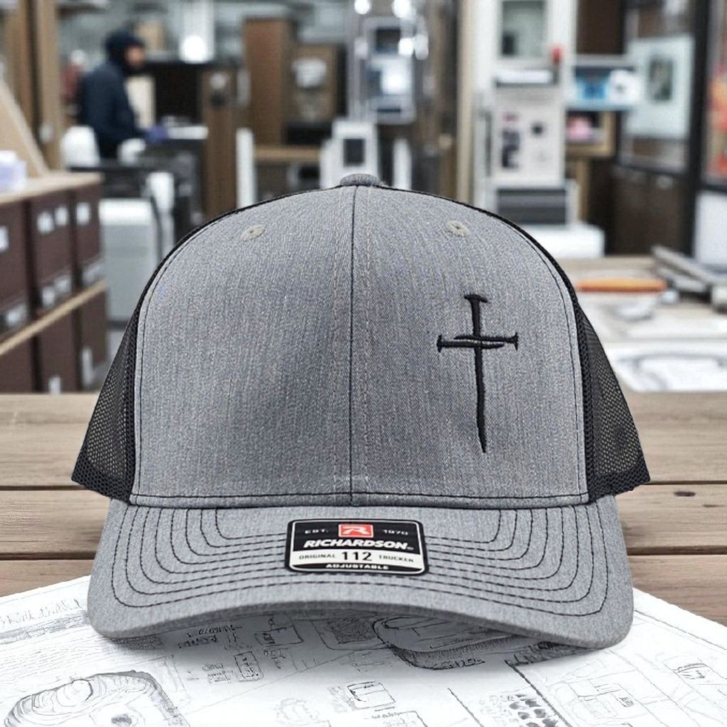 Embroidered Three Nail Cross Richardson 112 Snapback Trucker Hat