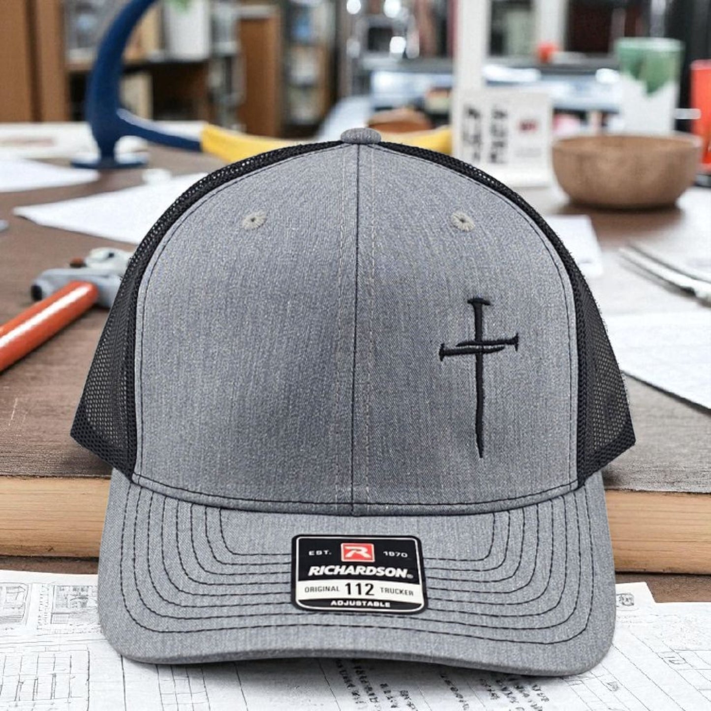 Embroidered Three Nail Cross Richardson 112 Snapback Trucker Hat