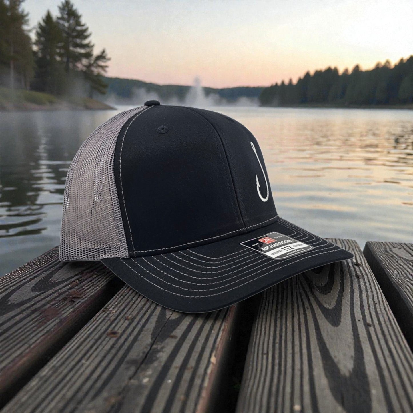 Fish Hook Embroidered, Richardson 112 Snapback Trucker Hat