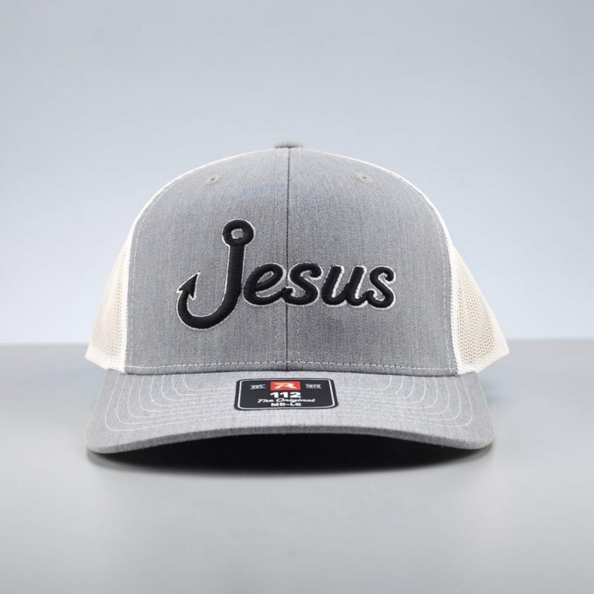 Jesus Fish Hook Christian hat, 3D puff embroidered Richardson 112 trucker hat - view 9