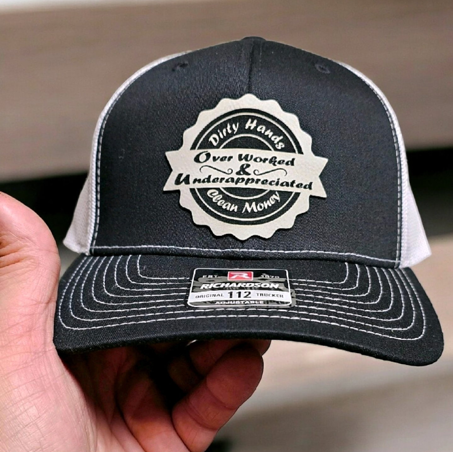 Over Worked & Underappreciated, Blue
Collar, trades, Richardson 112 hat,
Baseball Cap