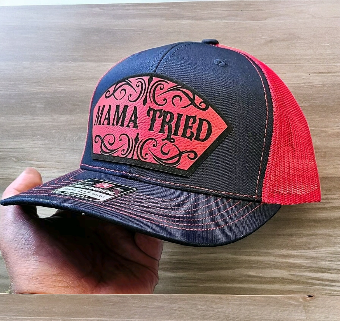 Mama Tried, Funny, western style hat, mom, dad and kids. Richardson 112 Snapback extra crispy edition.