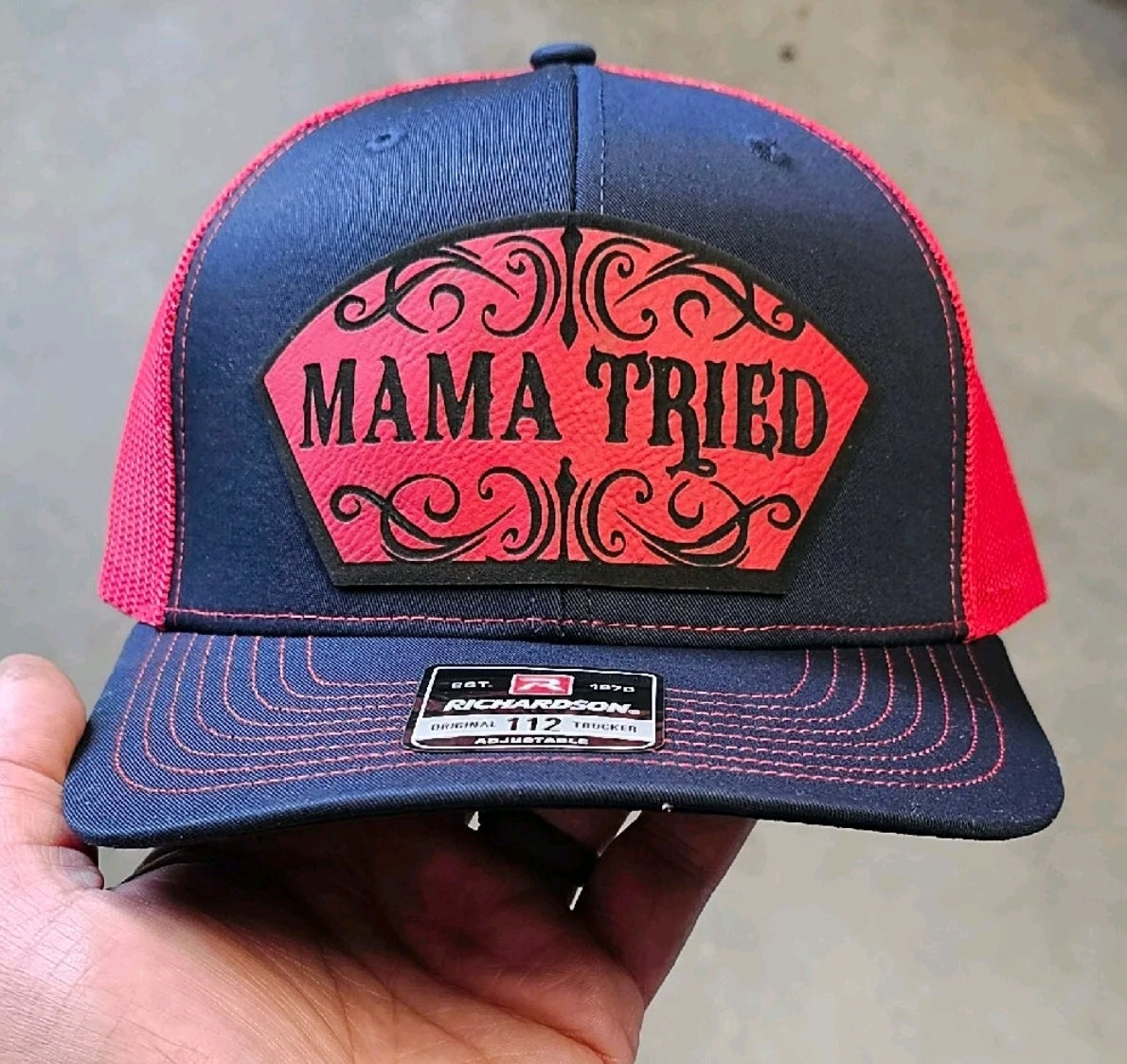 Mama Tried, Funny, western style hat, mom, dad and kids. Richardson 112 Snapback extra crispy edition.