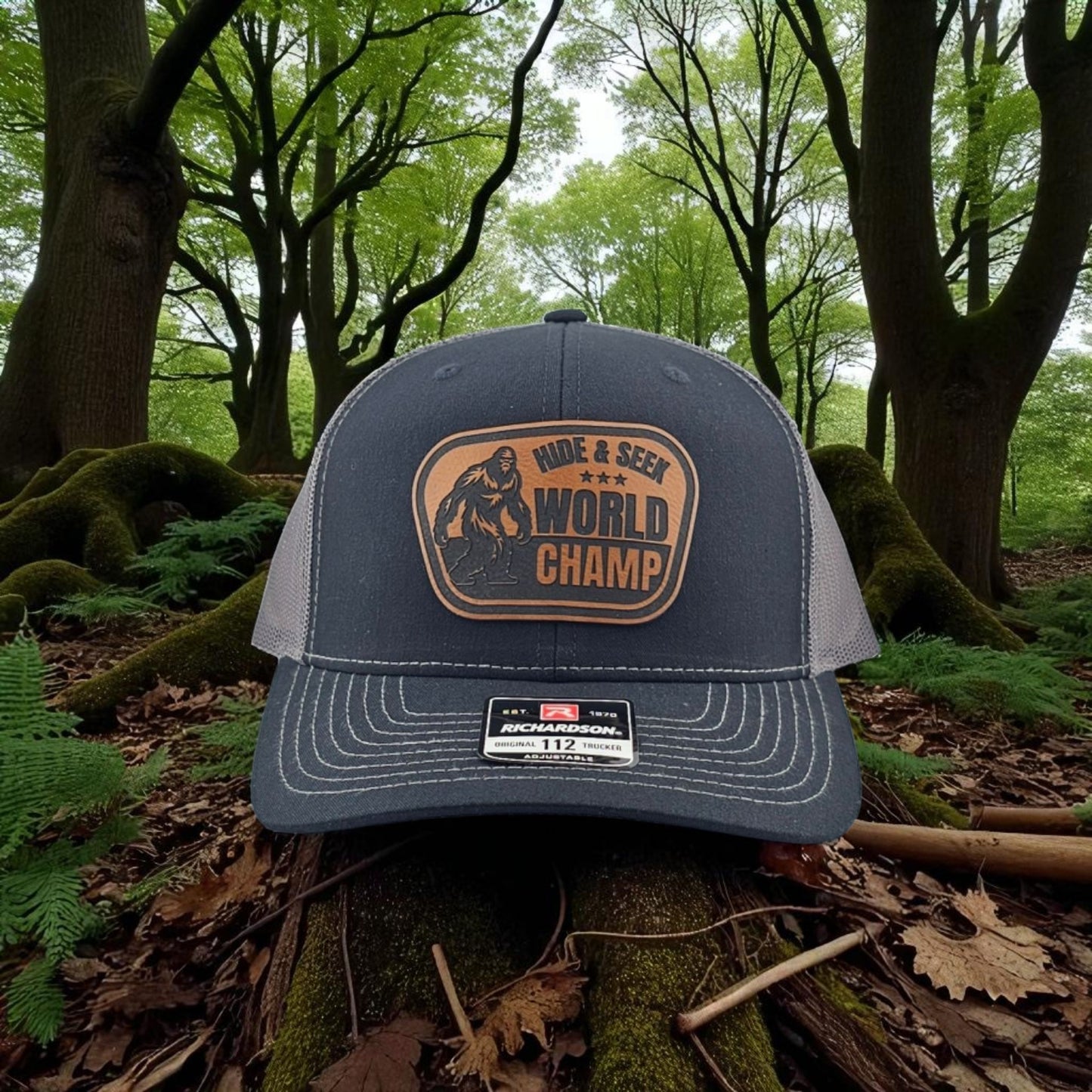 Bigfoot, Sasquatch, Hide and Seek World Champ, Richardson 112 Snapback Trucker Hat