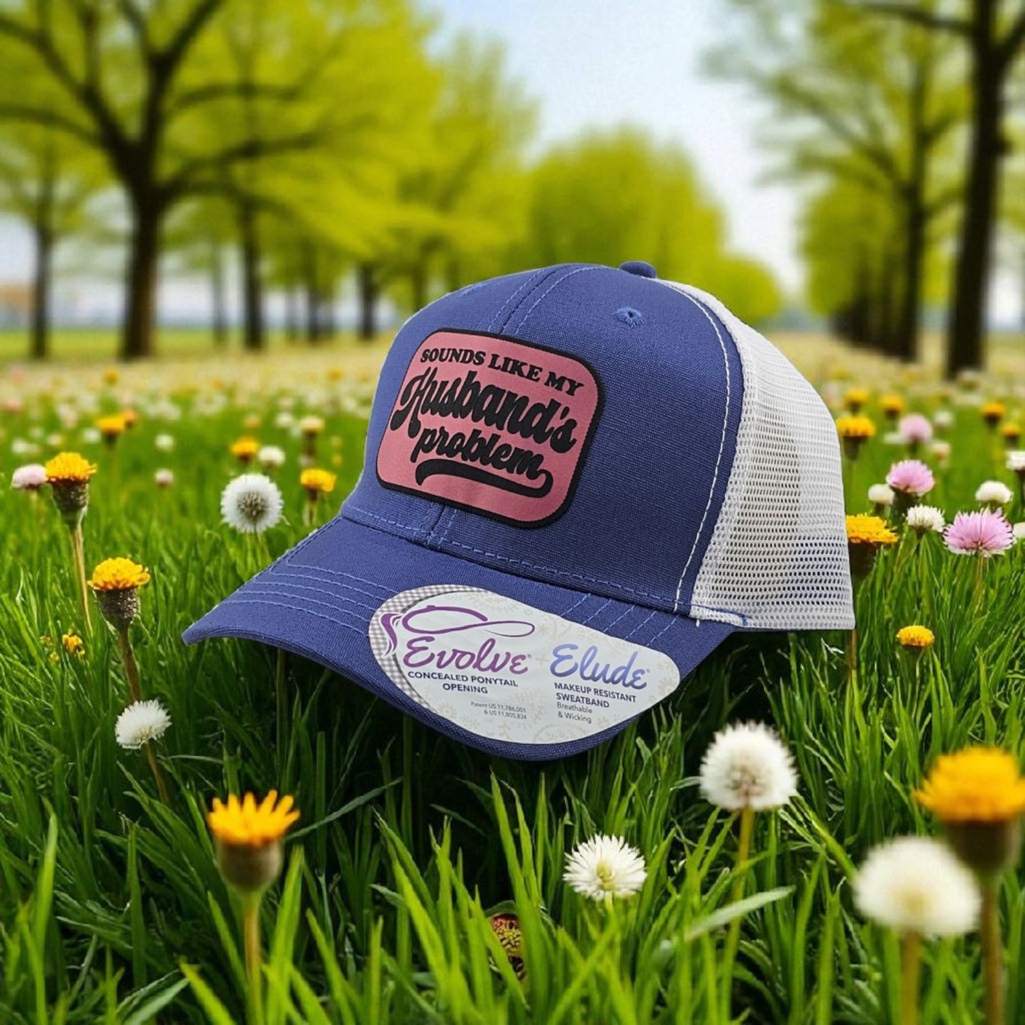 Sounds Like My Husband's Problem – Women's Snapback Trucker Hat with Ponytail Slot