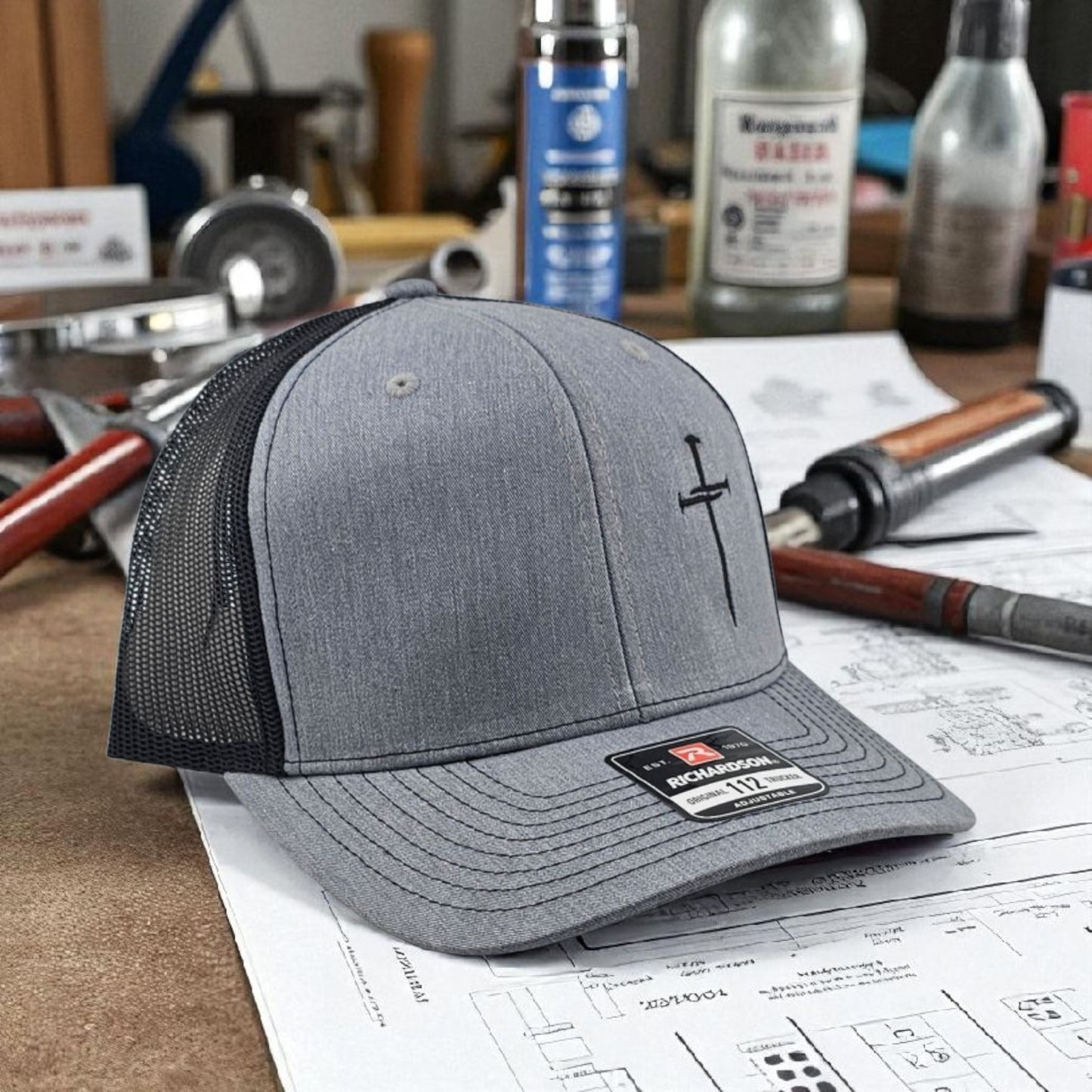 Embroidered Three Nail Cross Richardson 112 Snapback Trucker Hat