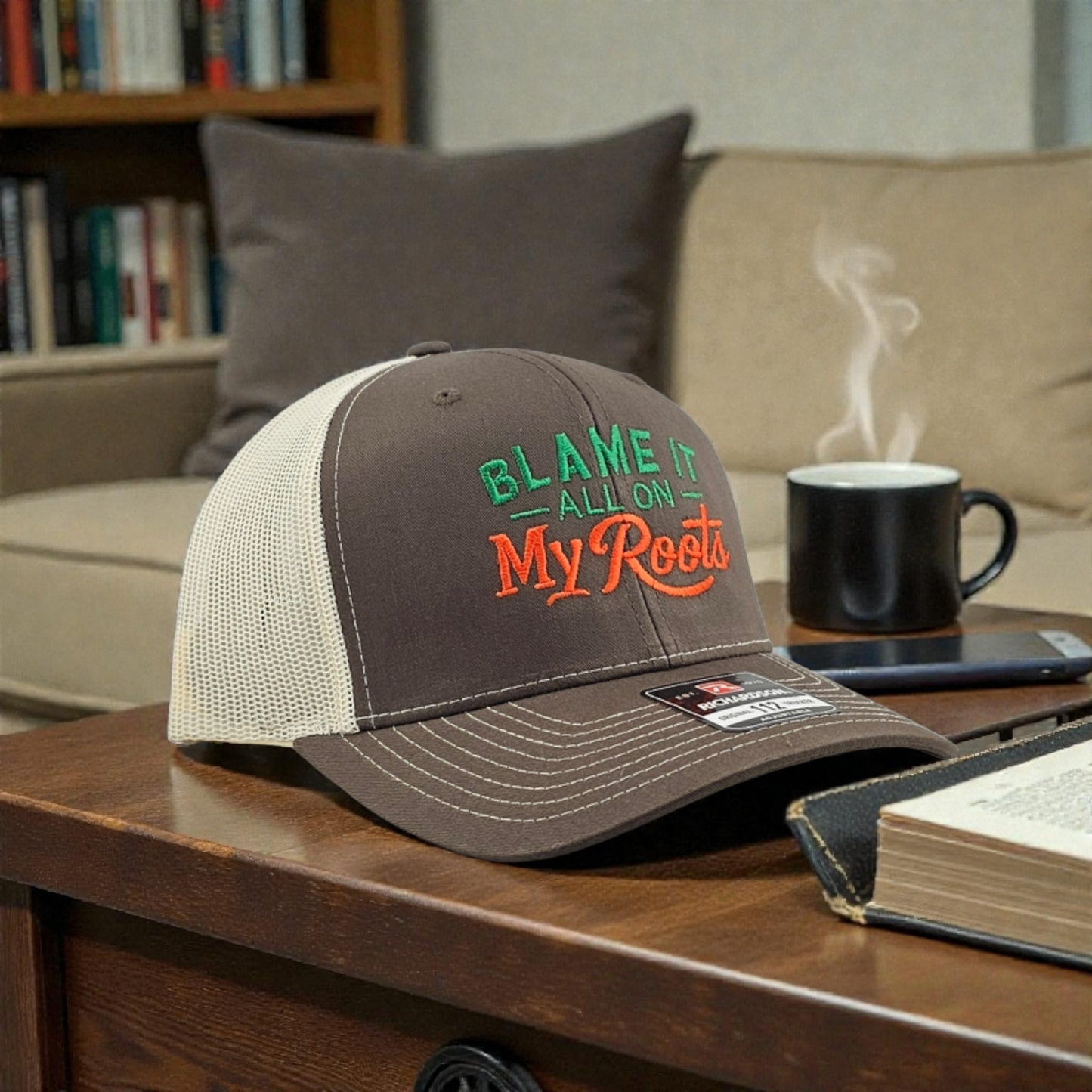 Blame It All on My Roots, Embroidered Richardson 112 Snapback Trucker Hat