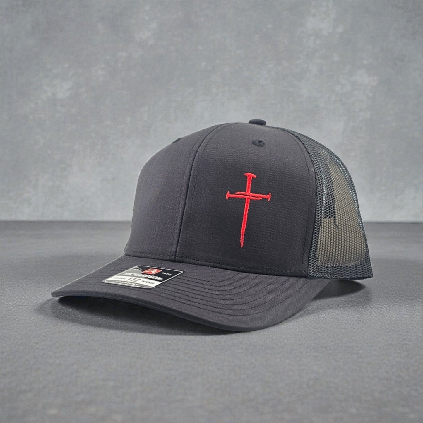 Embroidered Three Nail Cross Richardson 112 Snapback Trucker Hat
