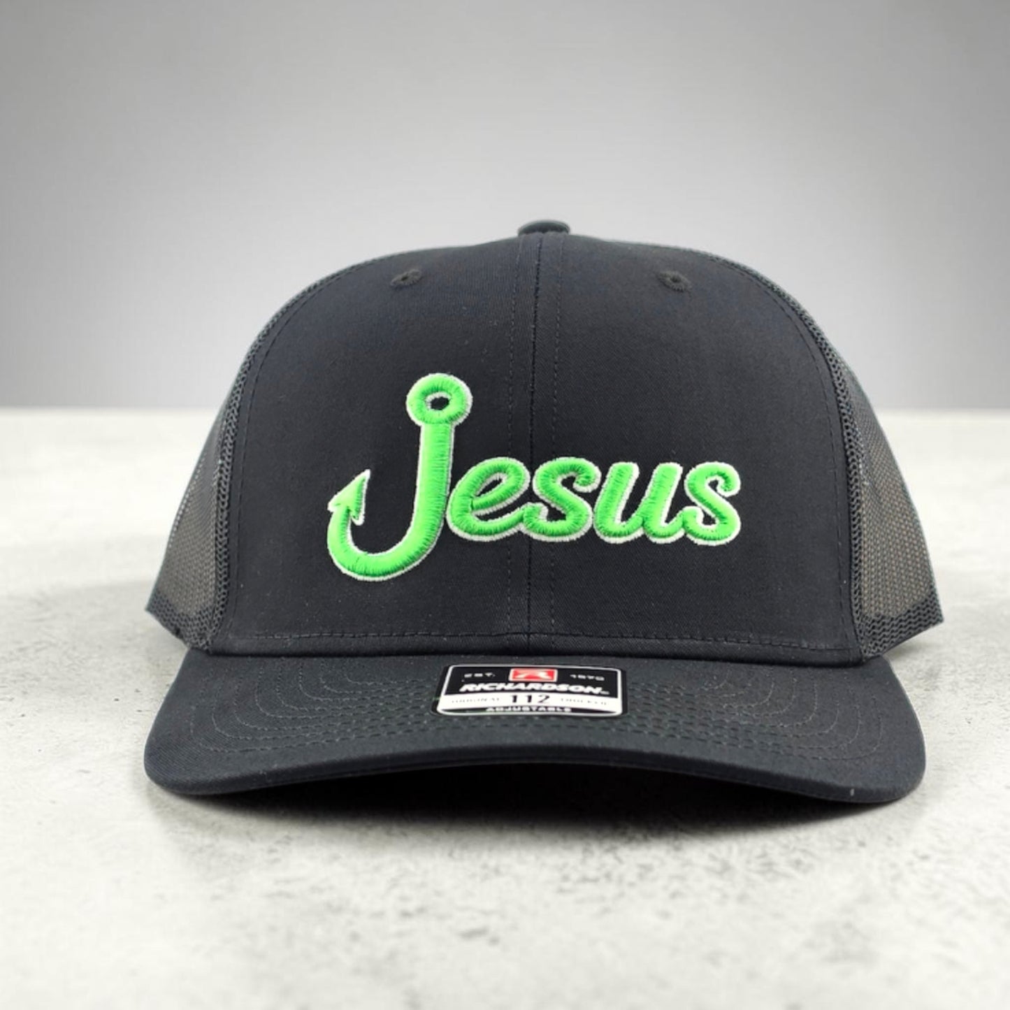 Jesus, Fish Hook, 3D Puff Embroidered Richardson 112 Snapback Trucker Hat