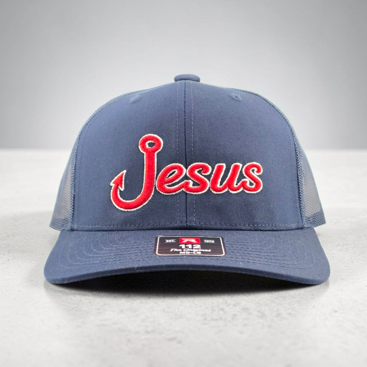 Jesus, Fish Hook, 3D Puff Embroidered Richardson 112 Snapback Trucker Hat