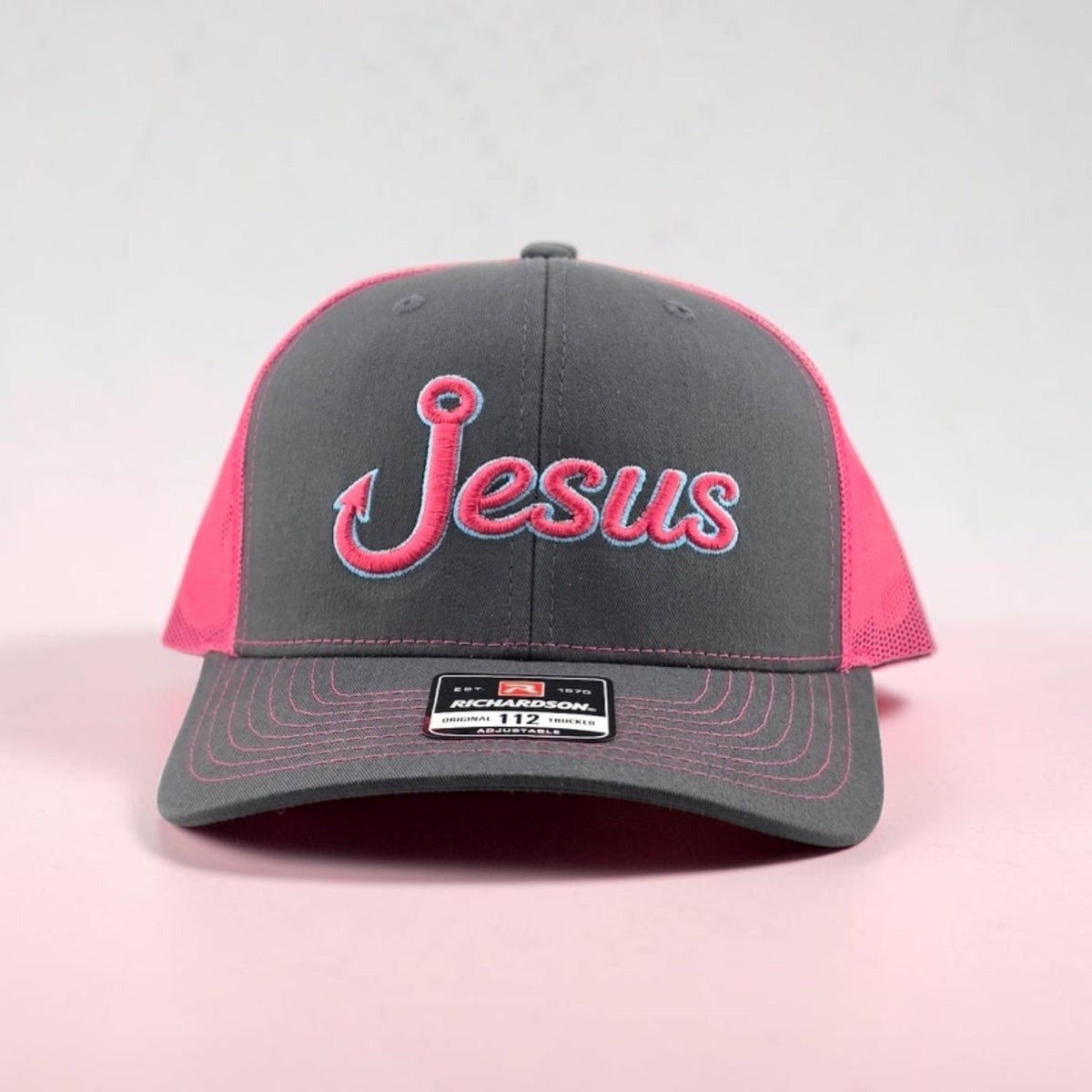 Jesus Fish Hook Christian hat, 3D puff embroidered Richardson 112 trucker hat - view 8