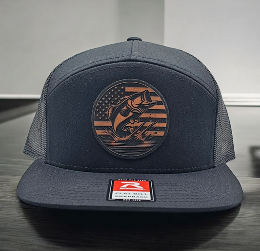 Bass Fishing American Flag, Bass Fishing Hat, American Flag, Patriotic Bass Snapback Trucker Hat