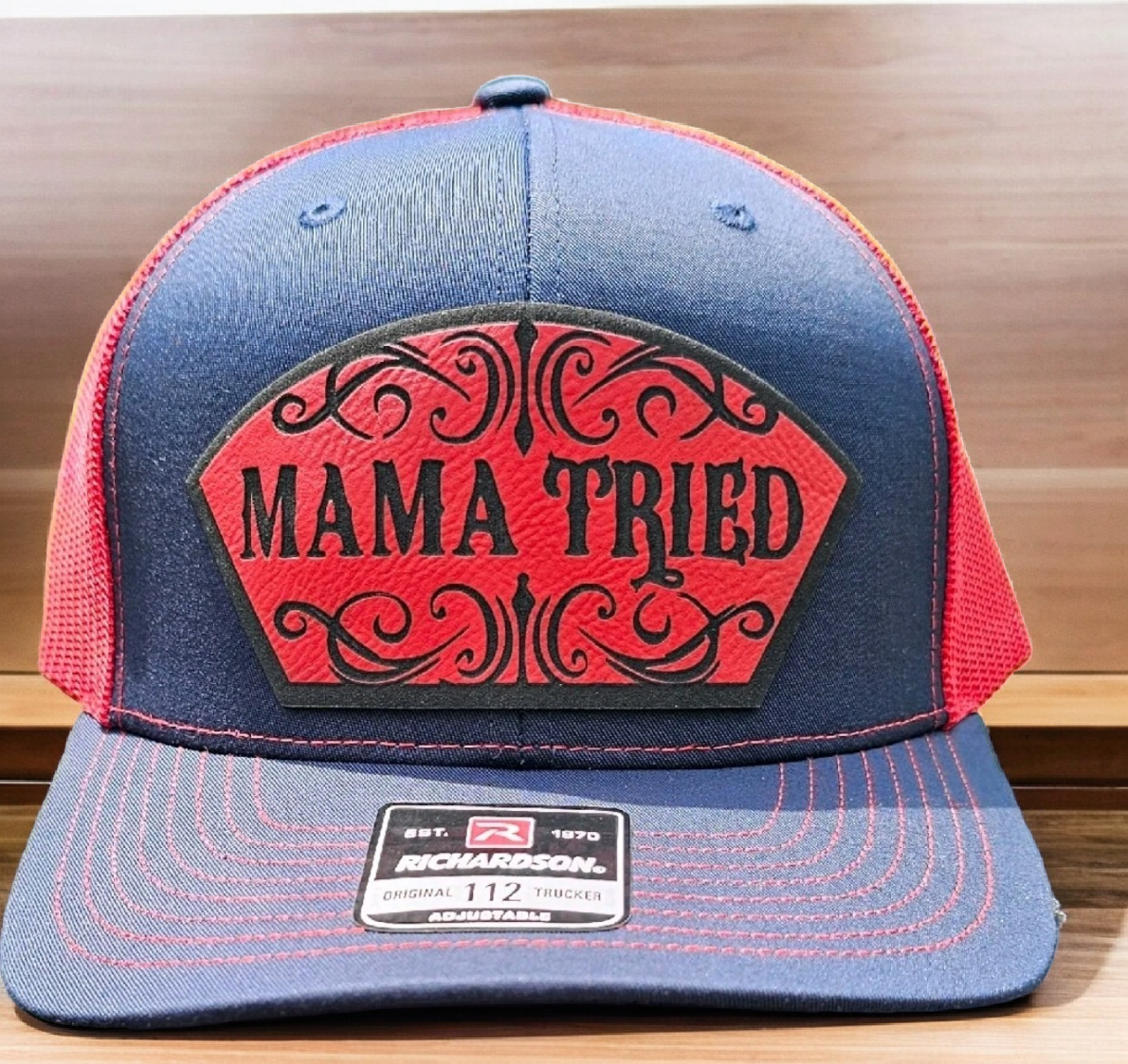 Mama Tried, Funny, western style hat, mom, dad and kids.  Richardson 112 Snapback extra crispy edition.
