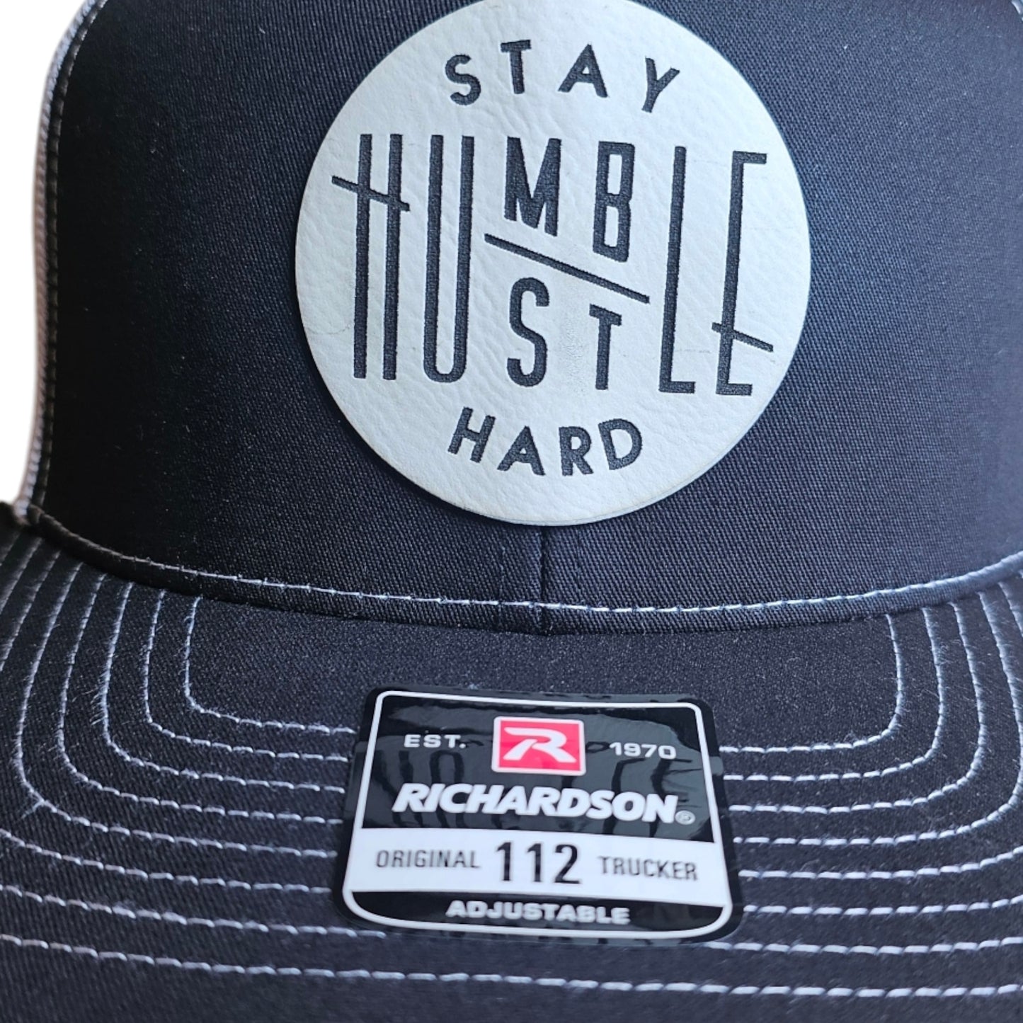 Stay Humble Hustle Hard (Small smudge on center of patch and small black line on patch)  Grade A-
